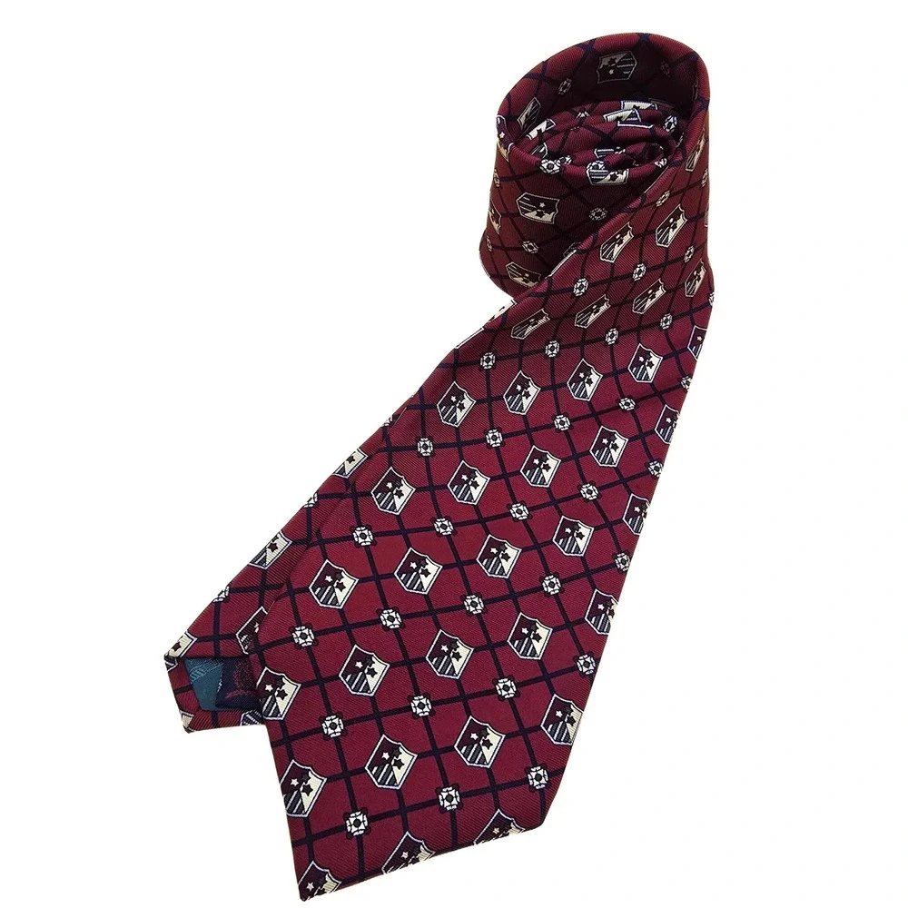 Tommy Hilfiger Mens Red Crest Lattice Silk Necktie‎ Italian Fabric Made in USA